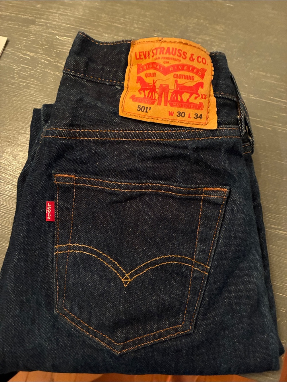 Levi's Straight Leg Men's Jeans in Dark Indigo with Orange Patch